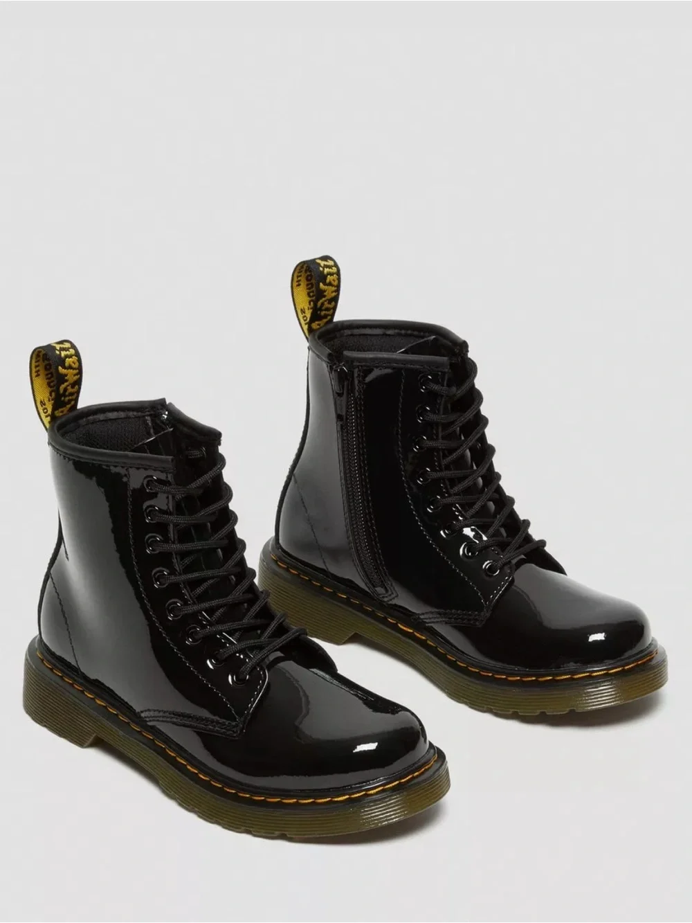 Dr. Martens Junior Glossy Black Patent Lace-Up Ankle Combat Boots Kids Size 3